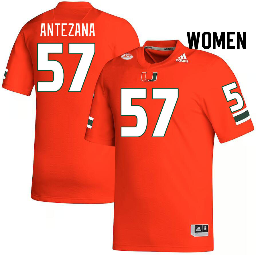 Women #57 Matt Antezana Miami Hurricanes College Football Jerseys Stitched-Orange